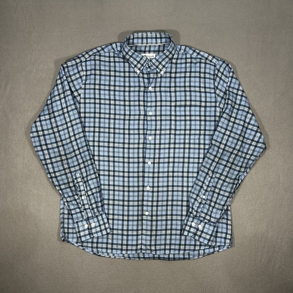 Peter Millar Men’s Large Blue Plaid Button Down Shirt 100% Cotton
